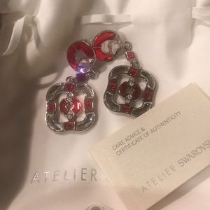 ATELIER SWAROVSKI BY JUSTIN GIUNTA ART DECO SILVER TONE RED STONE EARRINGS